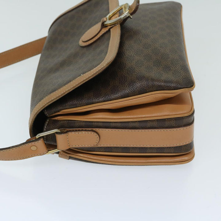 Celine Macadam Canvas Shoulder Bag PVC Leather Brown Auth yk11104