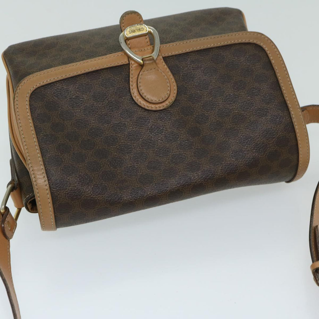 Celine Macadam Canvas Shoulder Bag PVC Leather Brown Auth yk11104