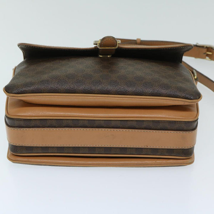 Celine Macadam Canvas Shoulder Bag PVC Leather Brown Auth yk11104