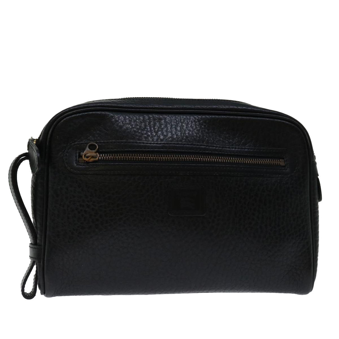 BurberrySs Clutch Bag Leather Black Auth yk11126
