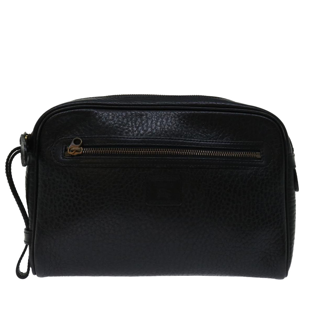 BurberrySs Clutch Bag Leather Black Auth yk11126
