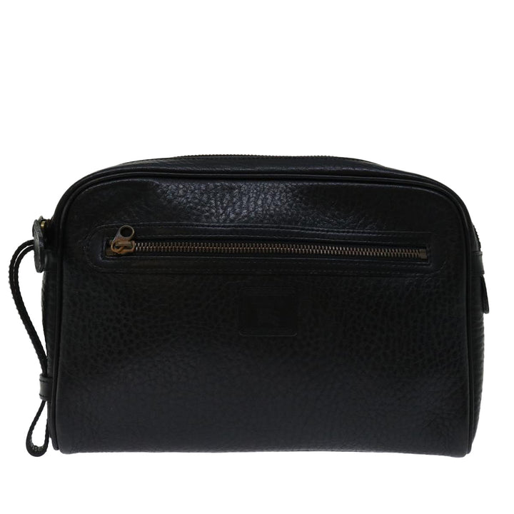 BurberrySs Clutch Bag Leather Black Auth yk11126