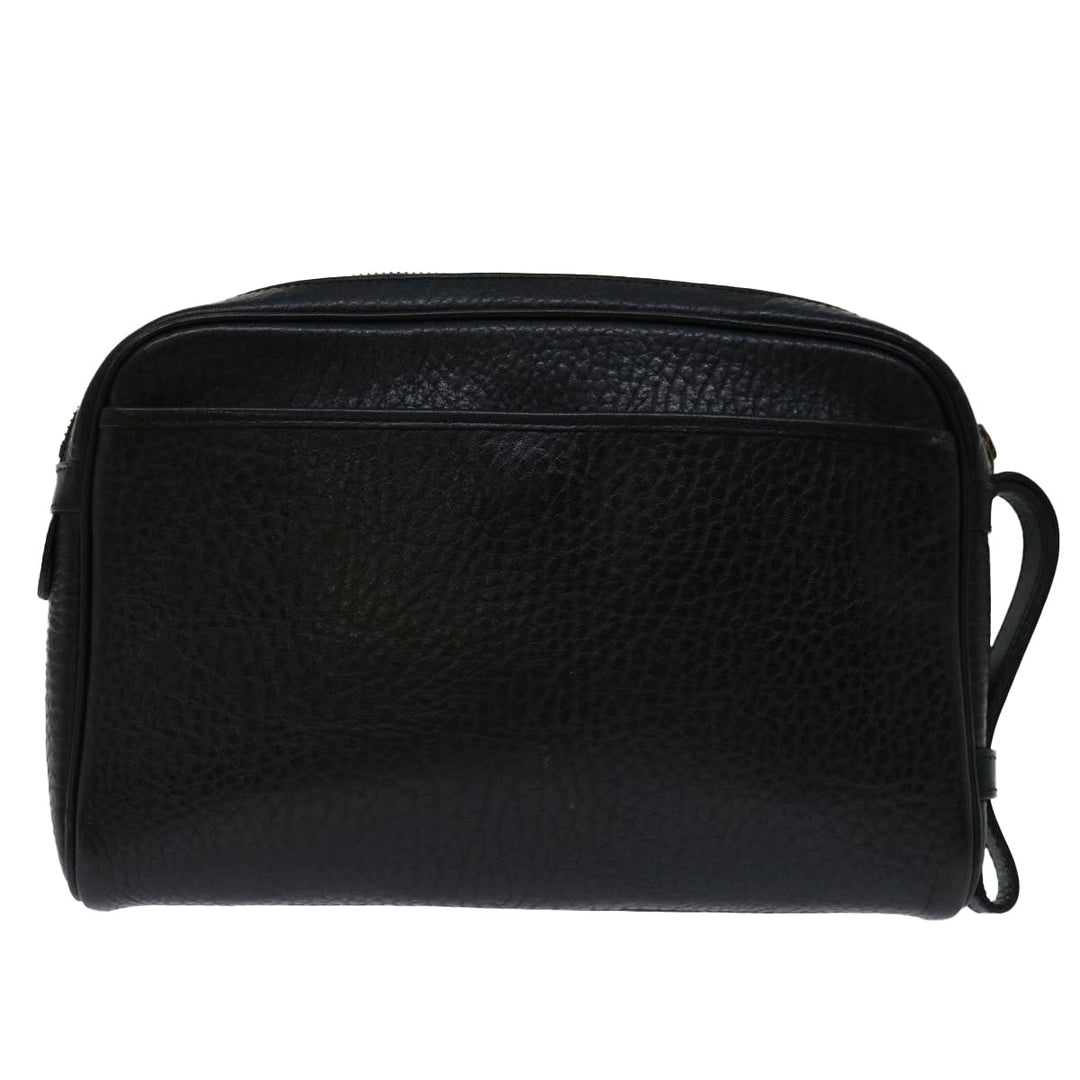 BurberrySs Clutch Bag Leather Black Auth yk11126