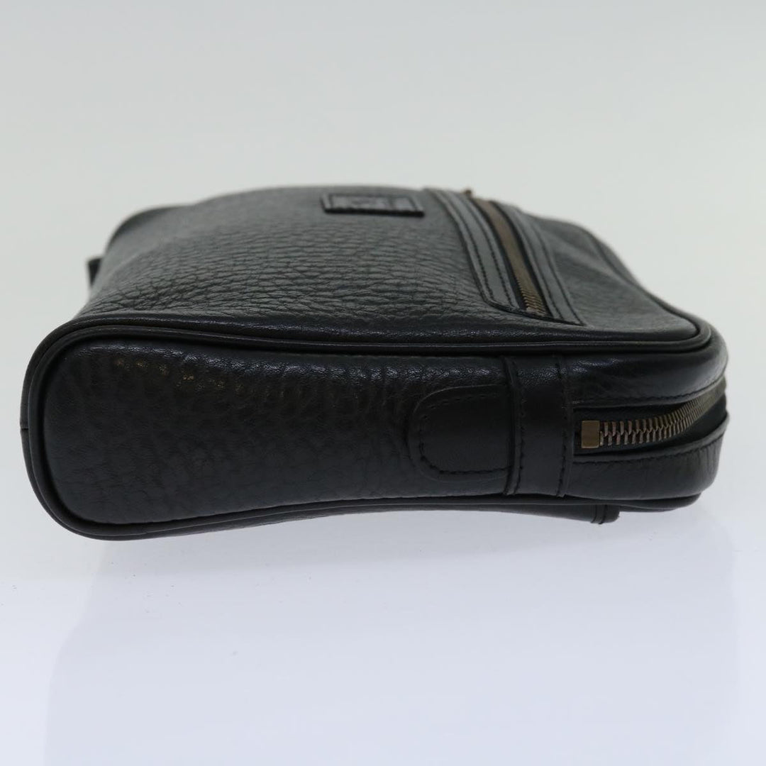 BurberrySs Clutch Bag Leather Black Auth yk11126