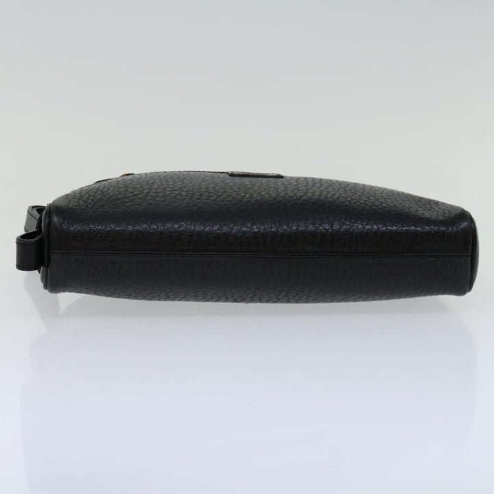 BurberrySs Clutch Bag Leather Black Auth yk11126