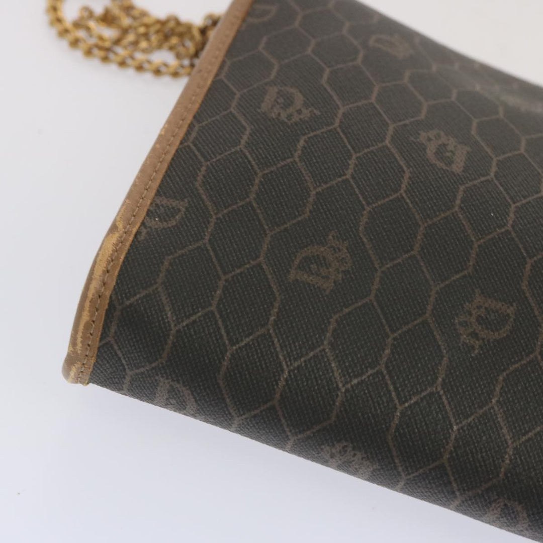 CHRISTIAN Dior Honeycomb Canvas Chain Shoulder Bag PVC Black Auth yk11202