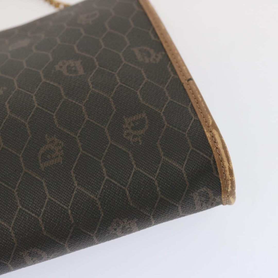 CHRISTIAN Dior Honeycomb Canvas Chain Shoulder Bag PVC Black Auth yk11202