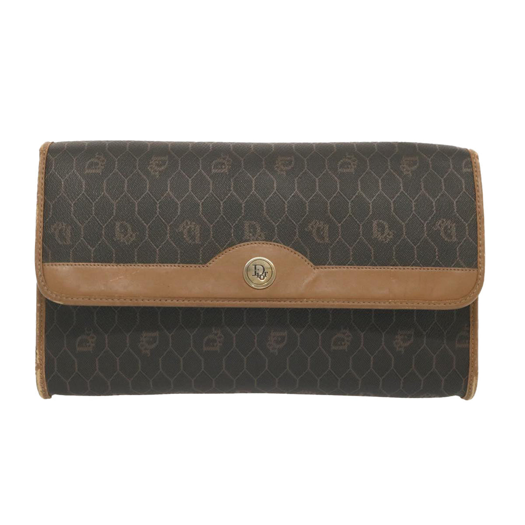 CHRISTIAN Dior Honeycomb Canvas Chain Shoulder Bag PVC Black Auth yk11202