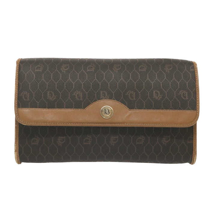 CHRISTIAN Dior Honeycomb Canvas Chain Shoulder Bag PVC Black Auth yk11202