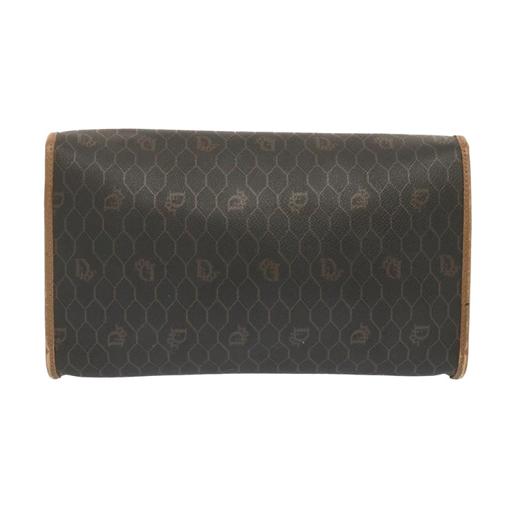 CHRISTIAN Dior Honeycomb Canvas Chain Shoulder Bag PVC Black Auth yk11202