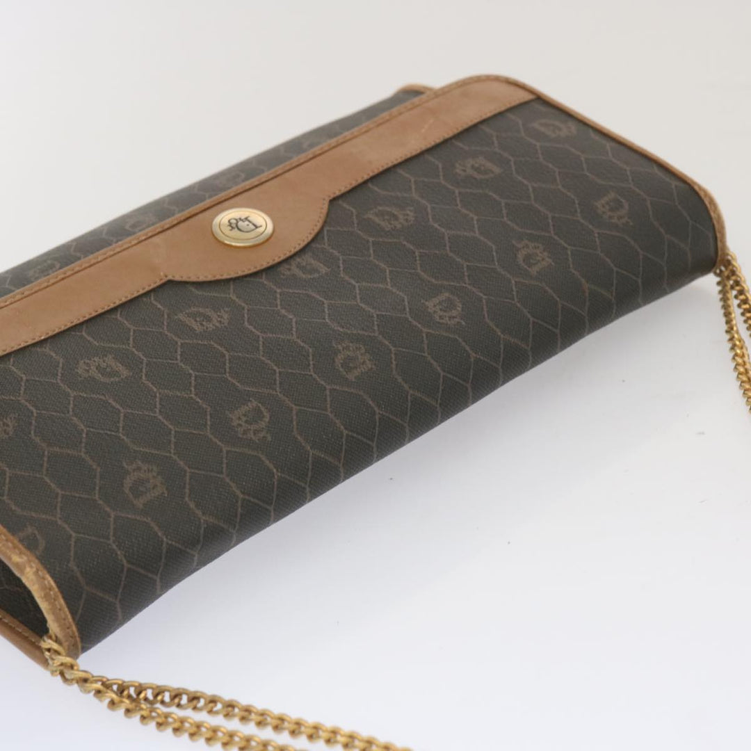CHRISTIAN Dior Honeycomb Canvas Chain Shoulder Bag PVC Black Auth yk11202