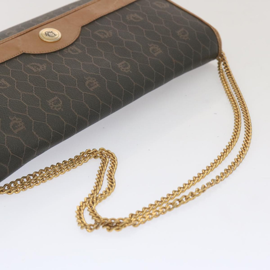 CHRISTIAN Dior Honeycomb Canvas Chain Shoulder Bag PVC Black Auth yk11202