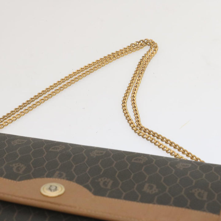 CHRISTIAN Dior Honeycomb Canvas Chain Shoulder Bag PVC Black Auth yk11202