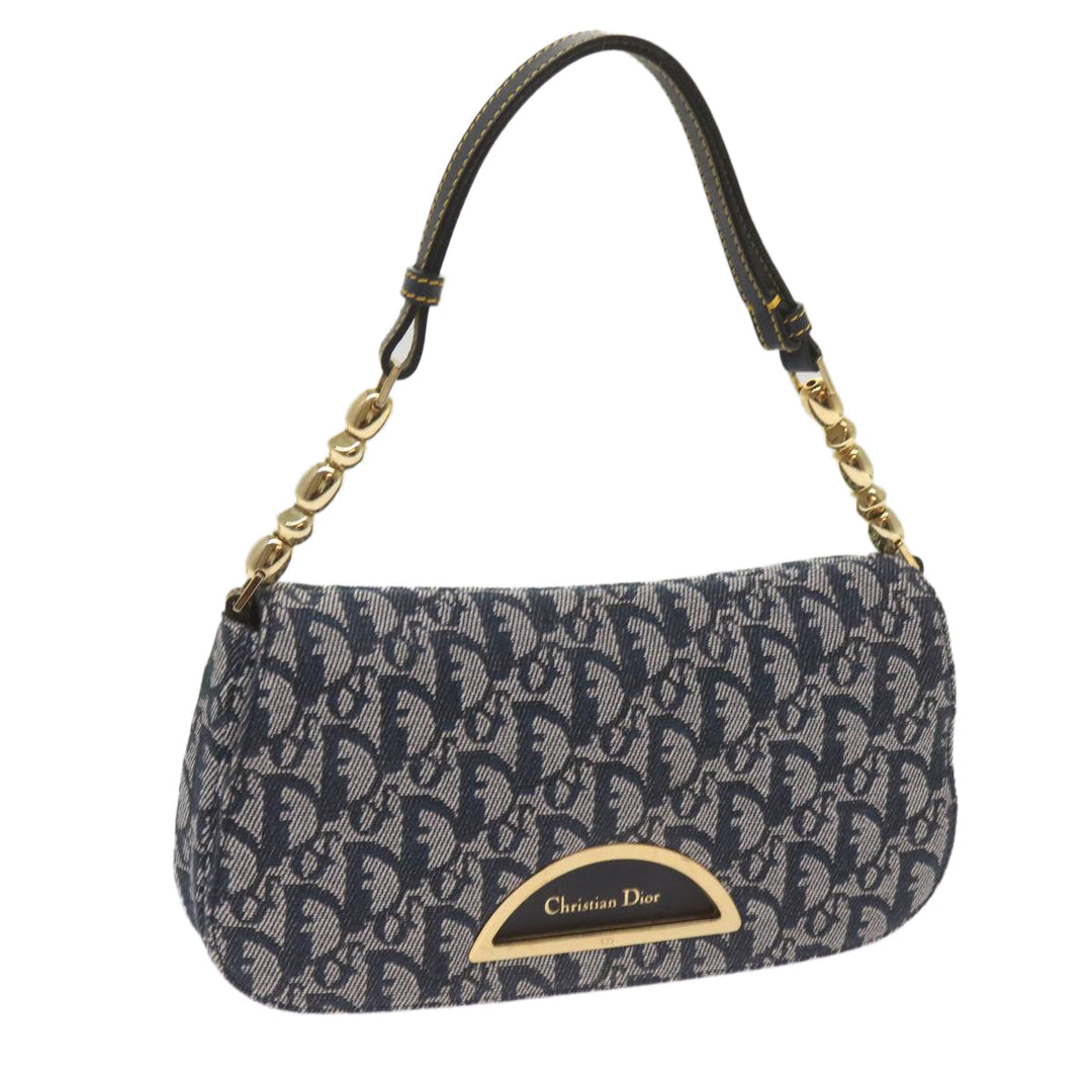 CHRISTIAN Top quality Dior Trotter Canvas Maris Pearl Shoulder Bag Navy Auth yk11226A