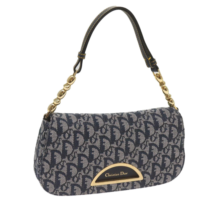 CHRISTIAN Top quality Dior Trotter Canvas Maris Pearl Shoulder Bag Navy Auth yk11226A