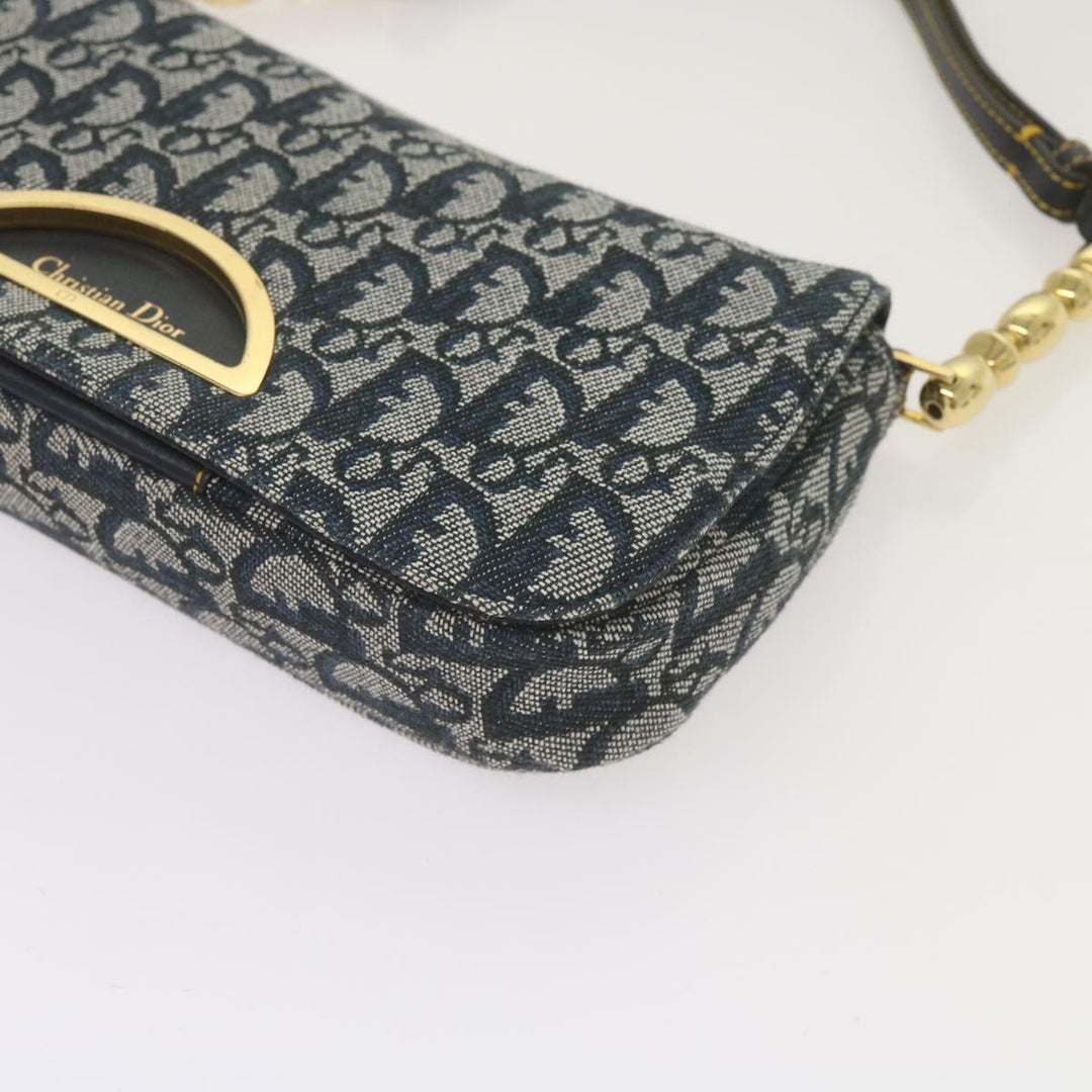 CHRISTIAN Top quality Dior Trotter Canvas Maris Pearl Shoulder Bag Navy Auth yk11226A