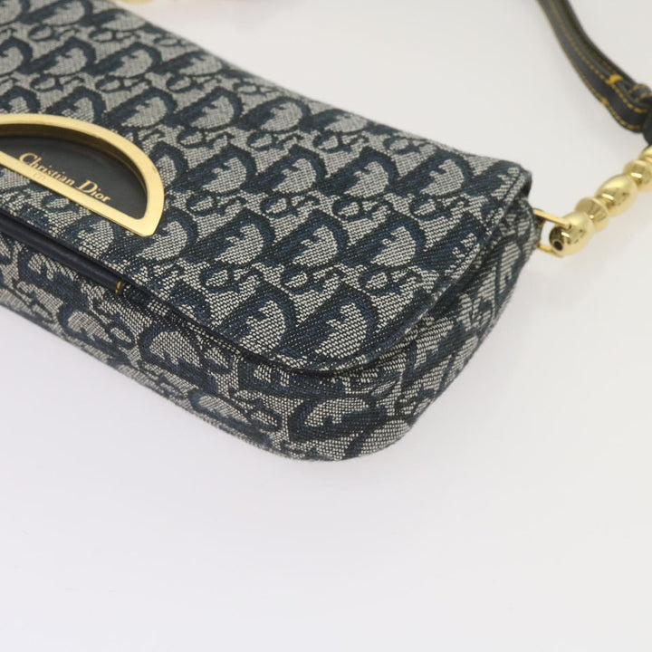 CHRISTIAN Top quality Dior Trotter Canvas Maris Pearl Shoulder Bag Navy Auth yk11226A