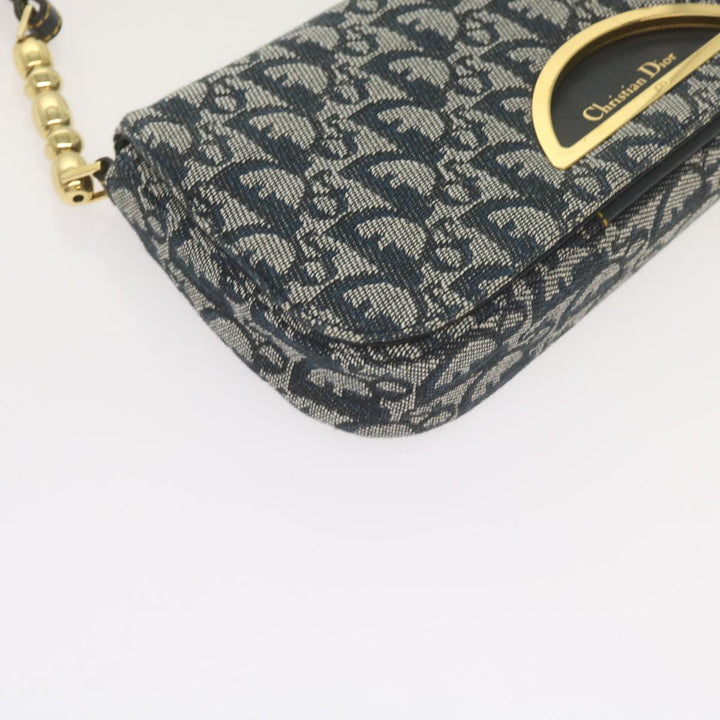 CHRISTIAN Top quality Dior Trotter Canvas Maris Pearl Shoulder Bag Navy Auth yk11226A