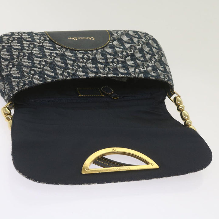 CHRISTIAN Top quality Dior Trotter Canvas Maris Pearl Shoulder Bag Navy Auth yk11226A