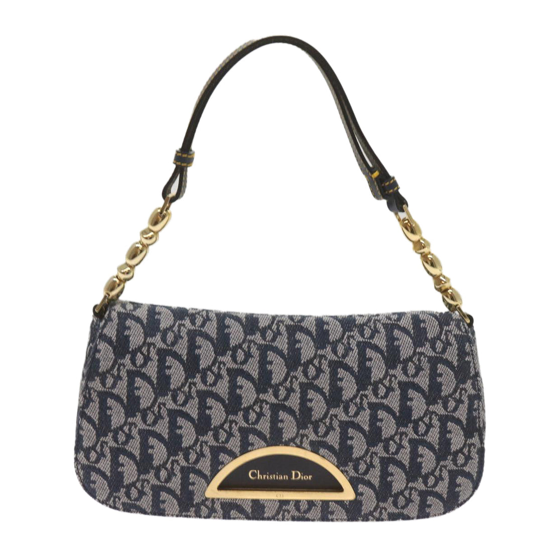 CHRISTIAN Top quality Dior Trotter Canvas Maris Pearl Shoulder Bag Navy Auth yk11226A