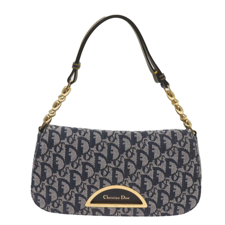 CHRISTIAN Top quality Dior Trotter Canvas Maris Pearl Shoulder Bag Navy Auth yk11226A