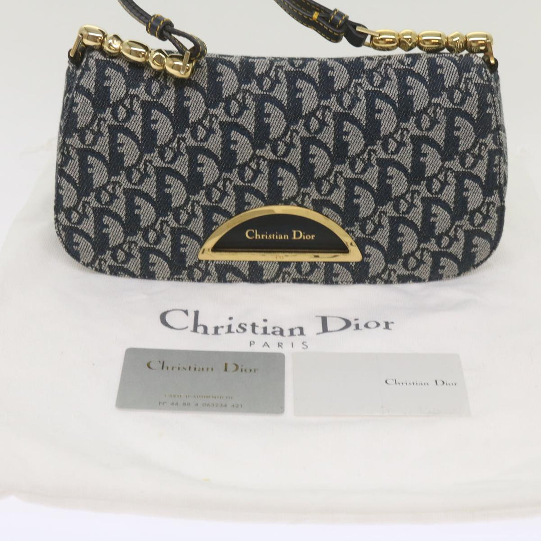 CHRISTIAN Top quality Dior Trotter Canvas Maris Pearl Shoulder Bag Navy Auth yk11226A