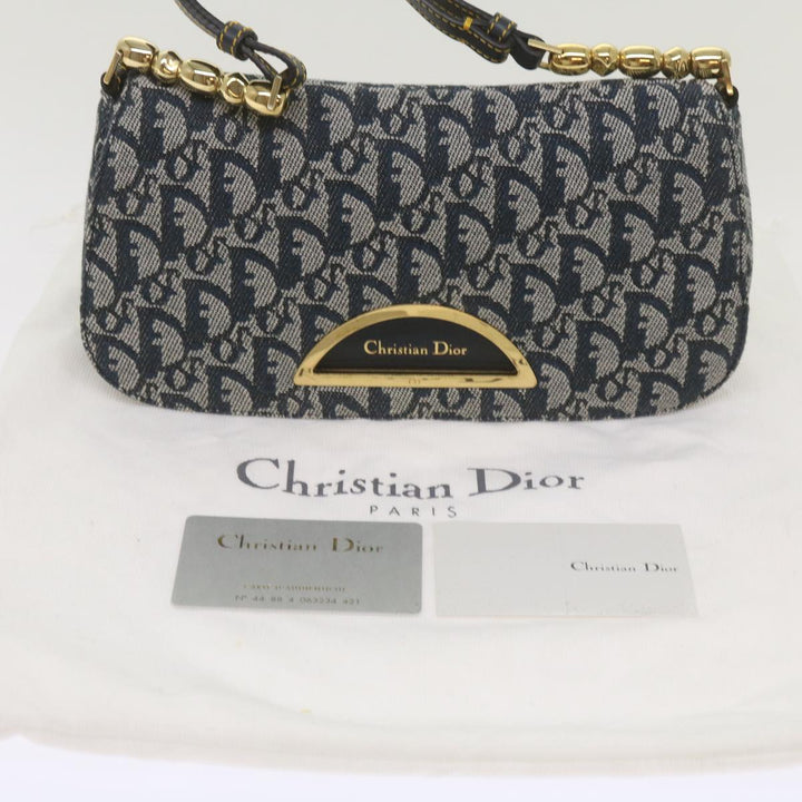 CHRISTIAN Top quality Dior Trotter Canvas Maris Pearl Shoulder Bag Navy Auth yk11226A