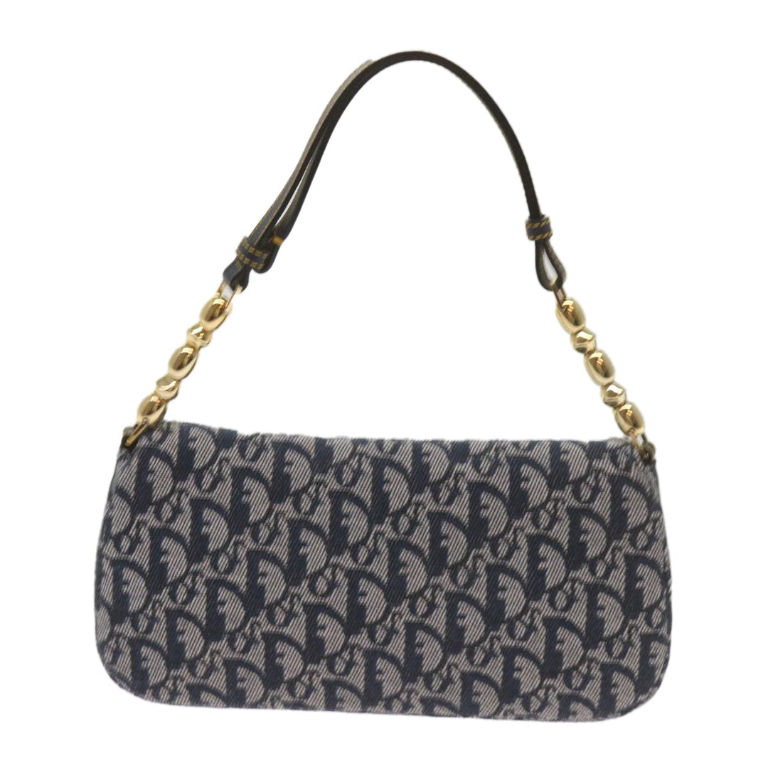 CHRISTIAN Top quality Dior Trotter Canvas Maris Pearl Shoulder Bag Navy Auth yk11226A