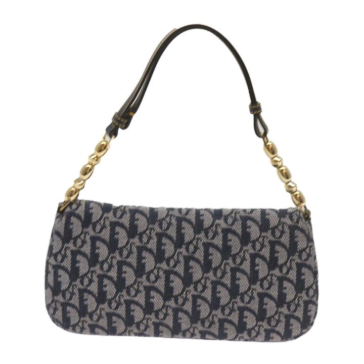 CHRISTIAN Top quality Dior Trotter Canvas Maris Pearl Shoulder Bag Navy Auth yk11226A
