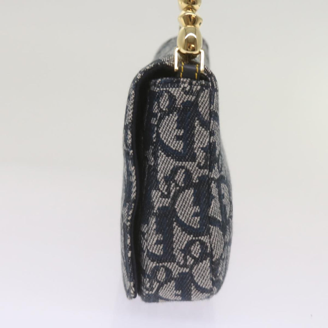 CHRISTIAN Top quality Dior Trotter Canvas Maris Pearl Shoulder Bag Navy Auth yk11226A