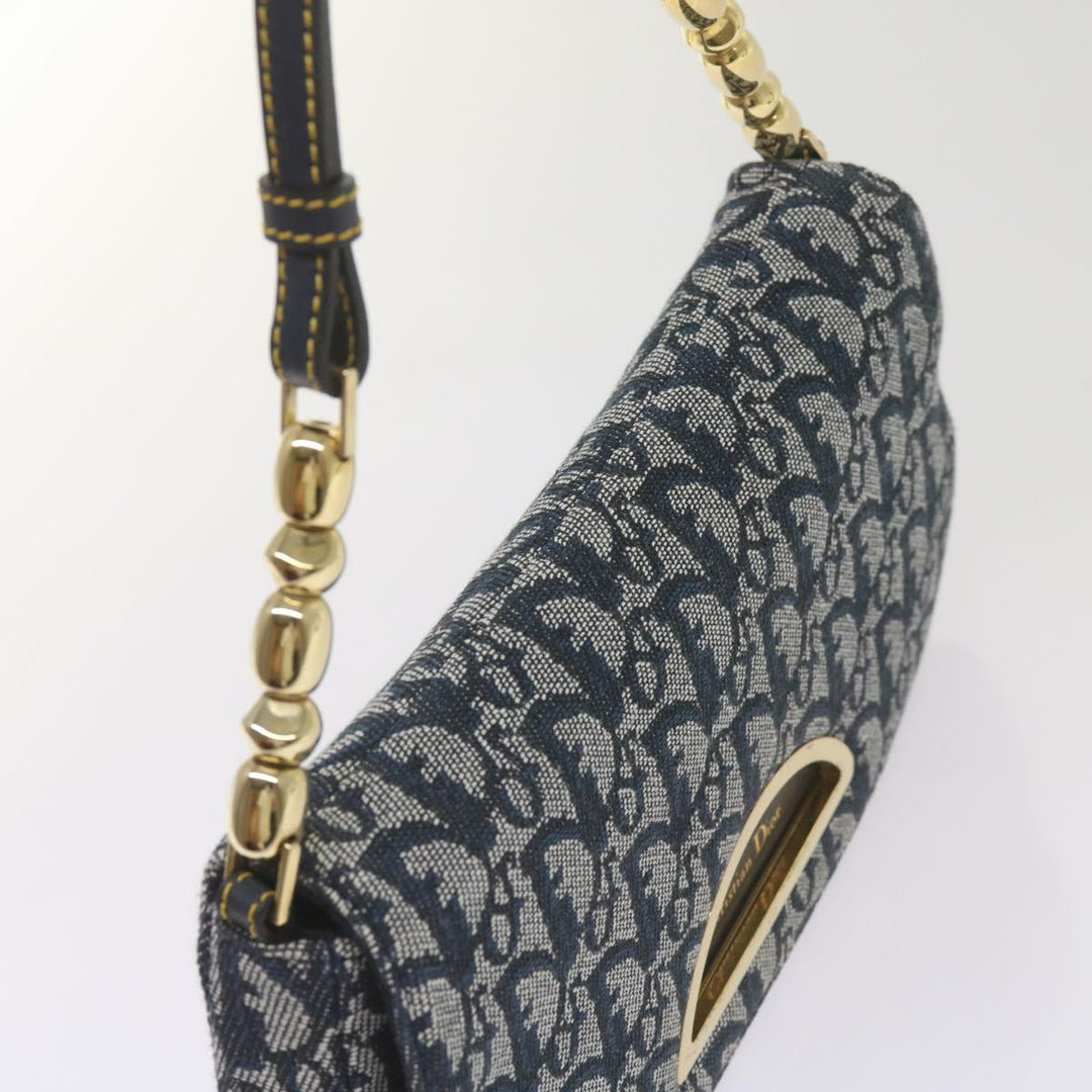 CHRISTIAN Top quality Dior Trotter Canvas Maris Pearl Shoulder Bag Navy Auth yk11226A
