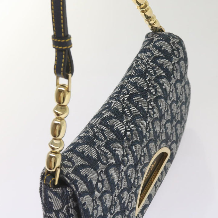 CHRISTIAN Top quality Dior Trotter Canvas Maris Pearl Shoulder Bag Navy Auth yk11226A