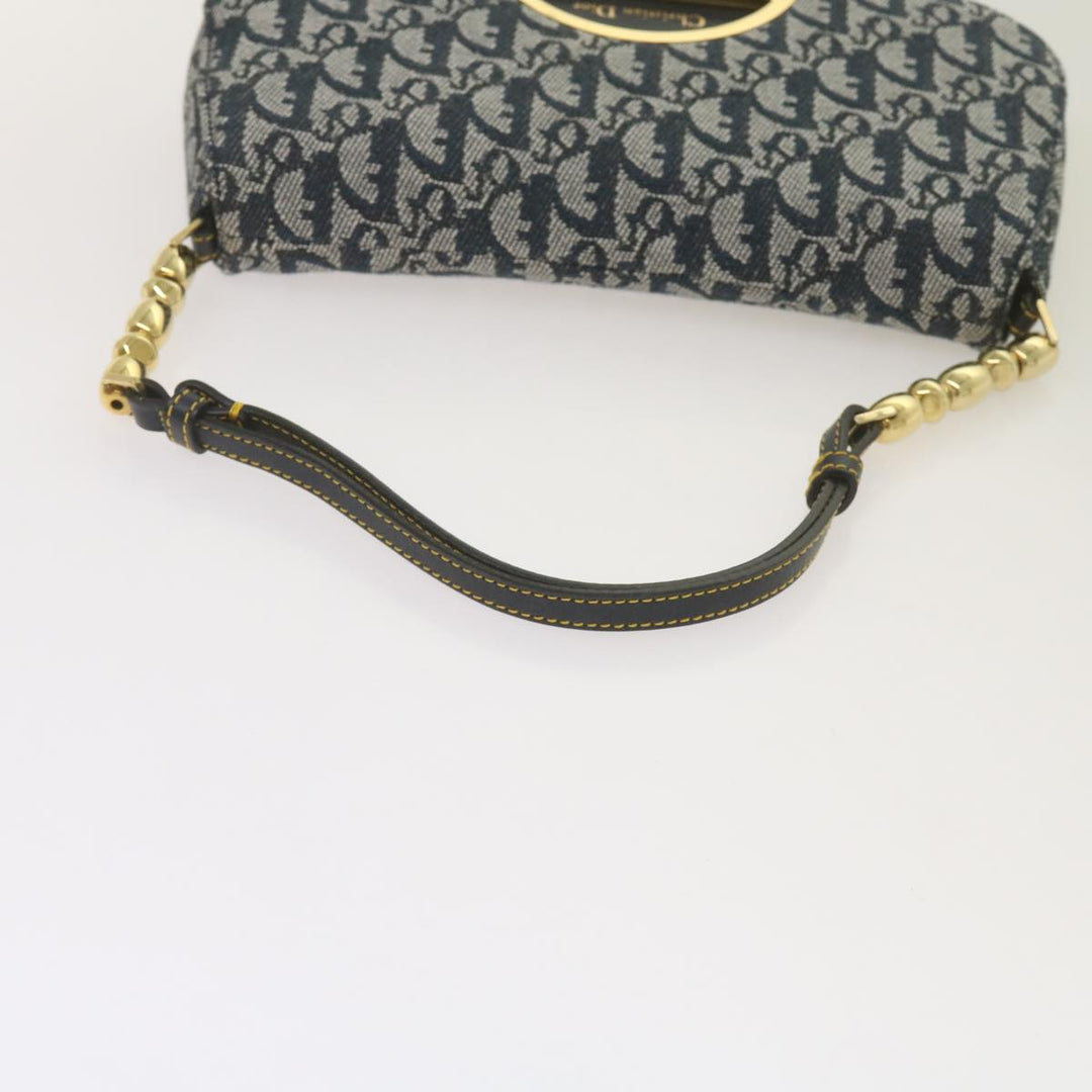 CHRISTIAN Top quality Dior Trotter Canvas Maris Pearl Shoulder Bag Navy Auth yk11226A