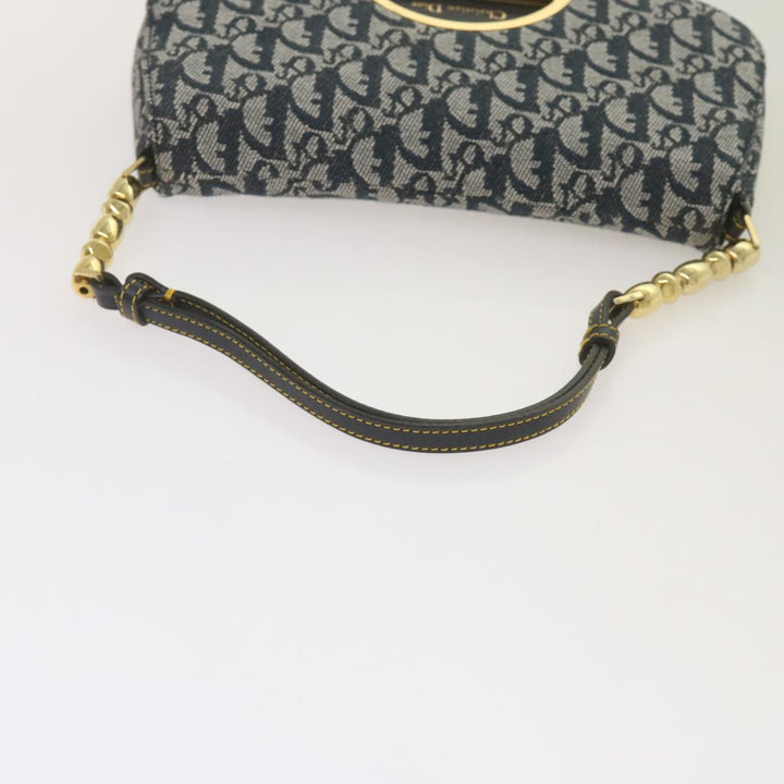 CHRISTIAN Top quality Dior Trotter Canvas Maris Pearl Shoulder Bag Navy Auth yk11226A