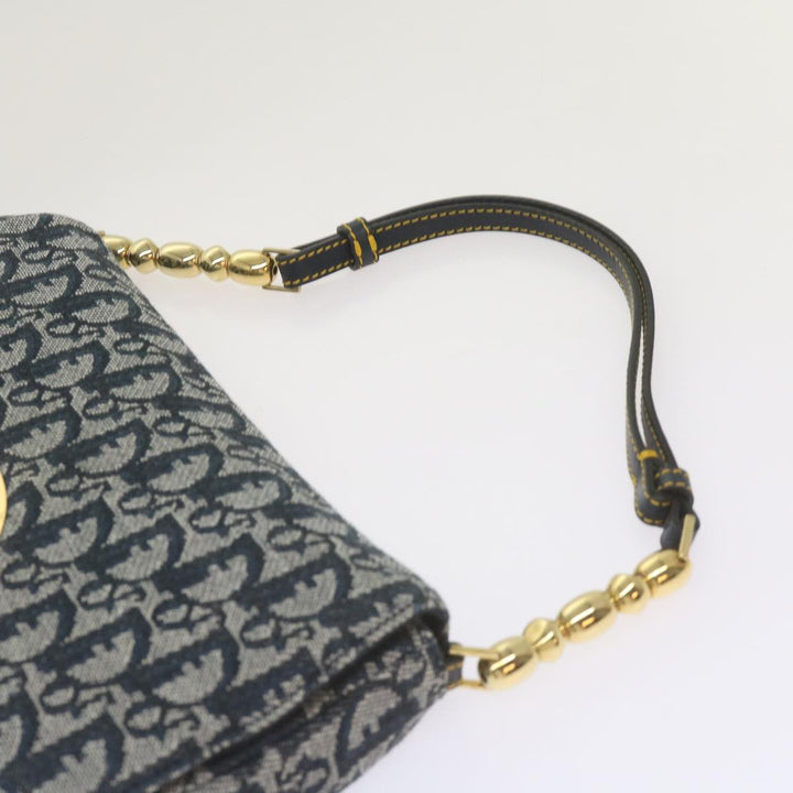 CHRISTIAN Top quality Dior Trotter Canvas Maris Pearl Shoulder Bag Navy Auth yk11226A