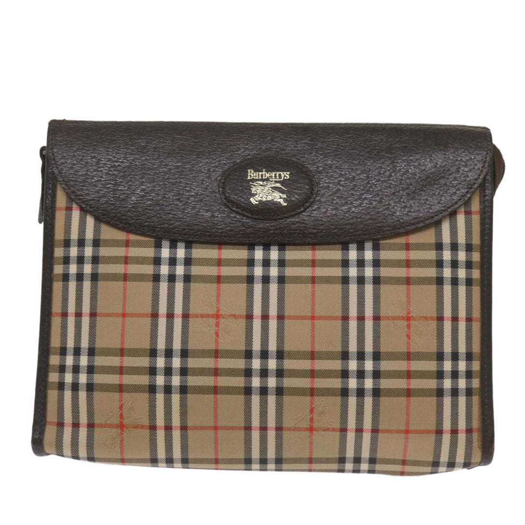 BurberrySs Nova Check Clutch Bag Canvas Black Beige Auth yk11236