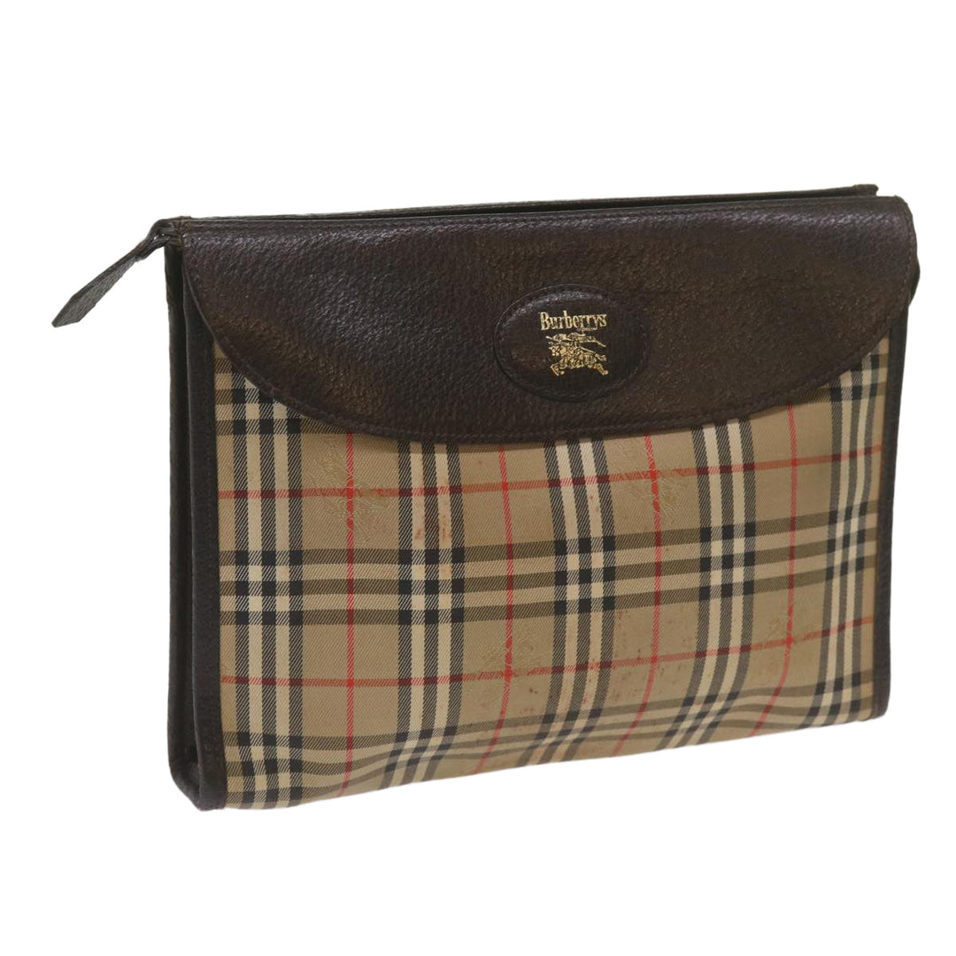BurberrySs Nova Check Clutch Bag Canvas Black Beige Auth yk11237