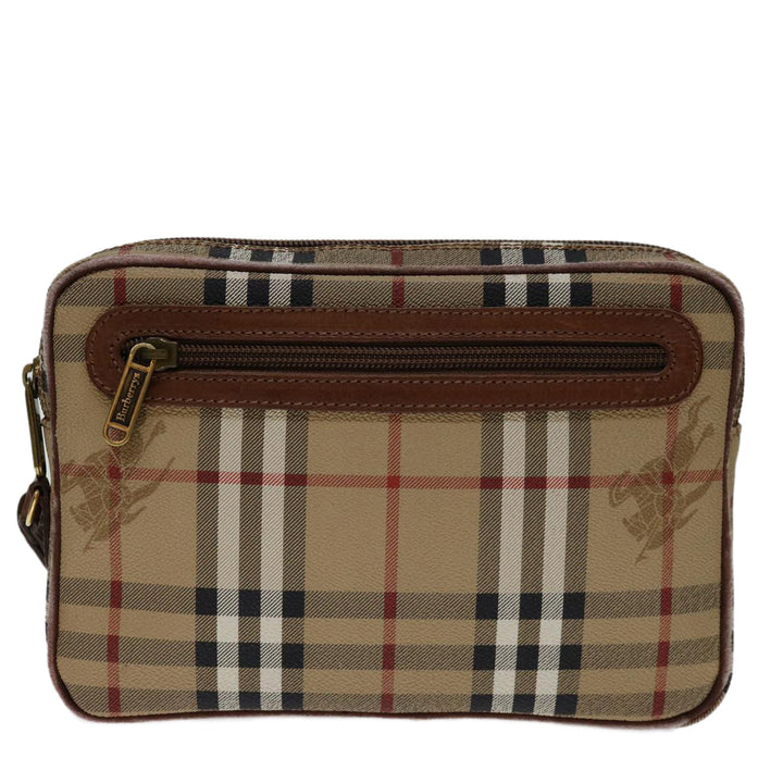 BurberrySs Nova Check Clutch Bag PVC Beige Brown Auth yk11383