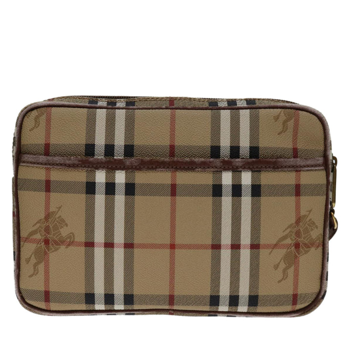 BurberrySs Nova Check Clutch Bag PVC Beige Brown Auth yk11383