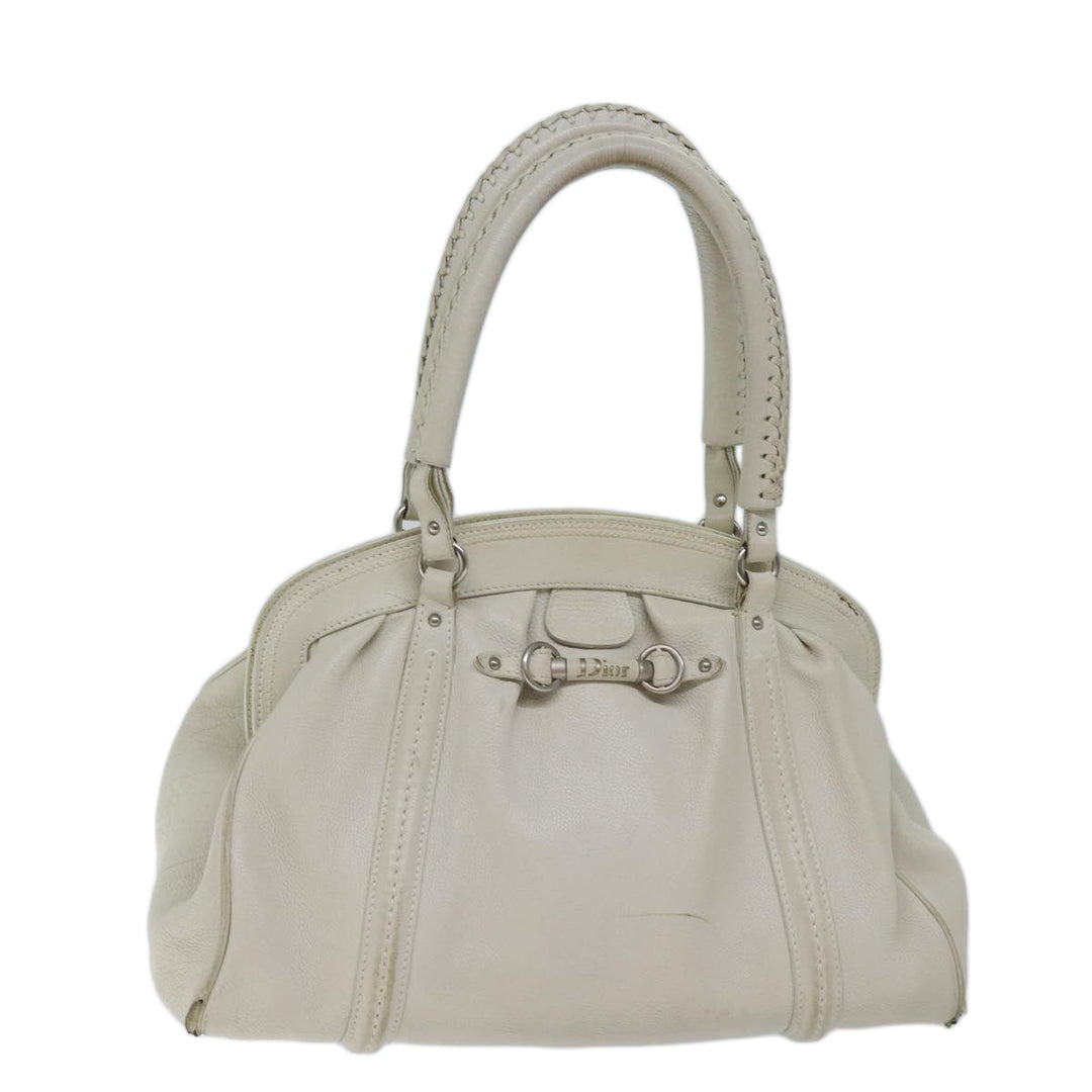 CHRISTIAN Top quality Dior Hand Bag Leather White Auth yk11480