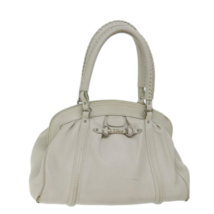 CHRISTIAN Top quality Dior Hand Bag Leather White Auth yk11480