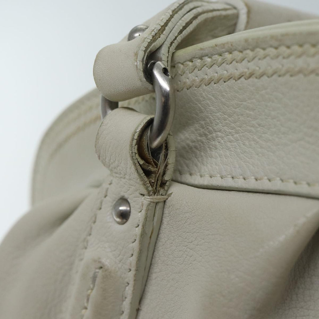 CHRISTIAN Top quality Dior Hand Bag Leather White Auth yk11480