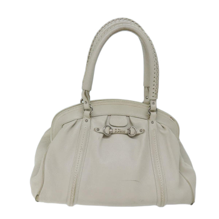 CHRISTIAN Top quality Dior Hand Bag Leather White Auth yk11480