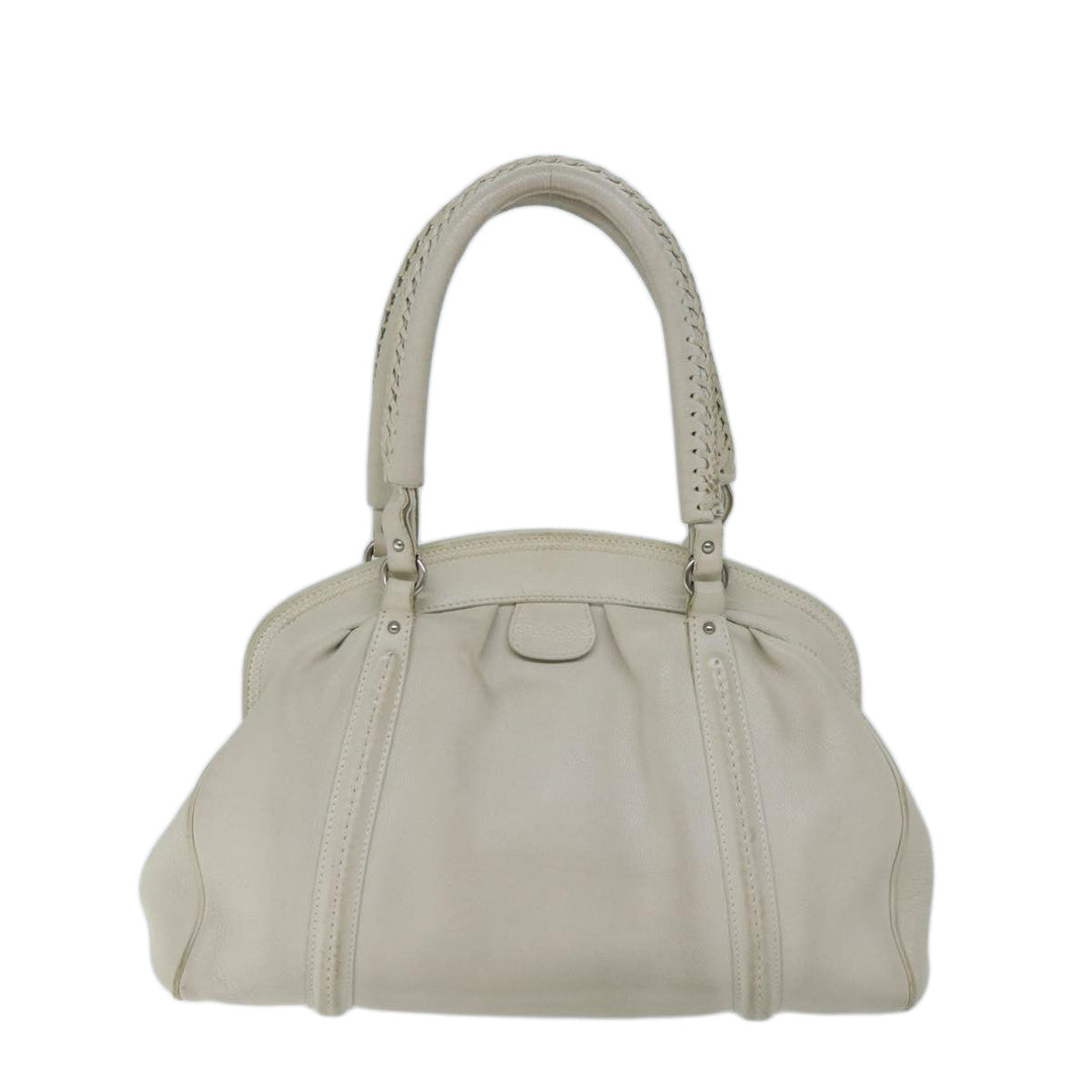 CHRISTIAN Top quality Dior Hand Bag Leather White Auth yk11480