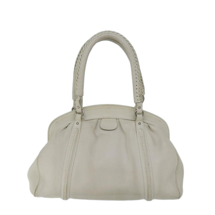 CHRISTIAN Top quality Dior Hand Bag Leather White Auth yk11480