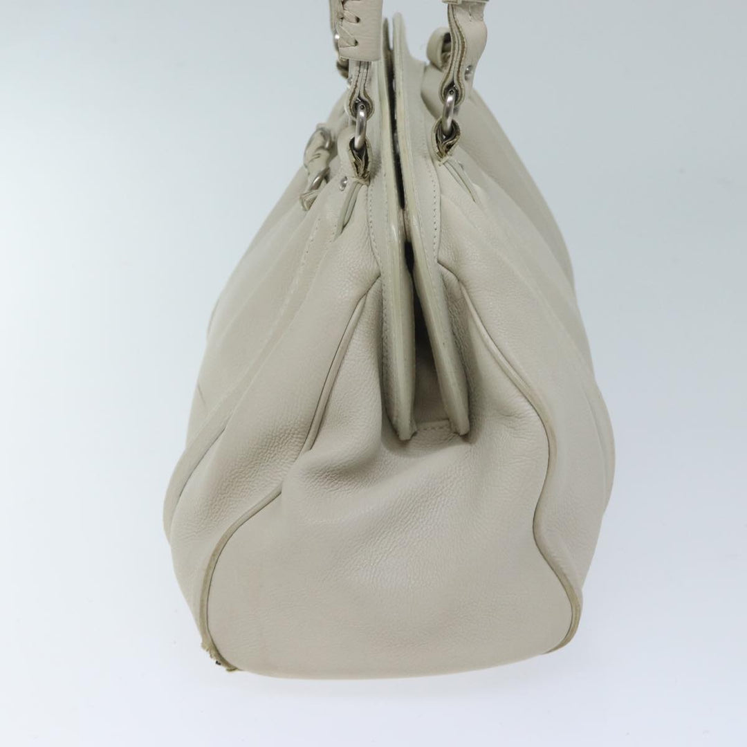 CHRISTIAN Top quality Dior Hand Bag Leather White Auth yk11480