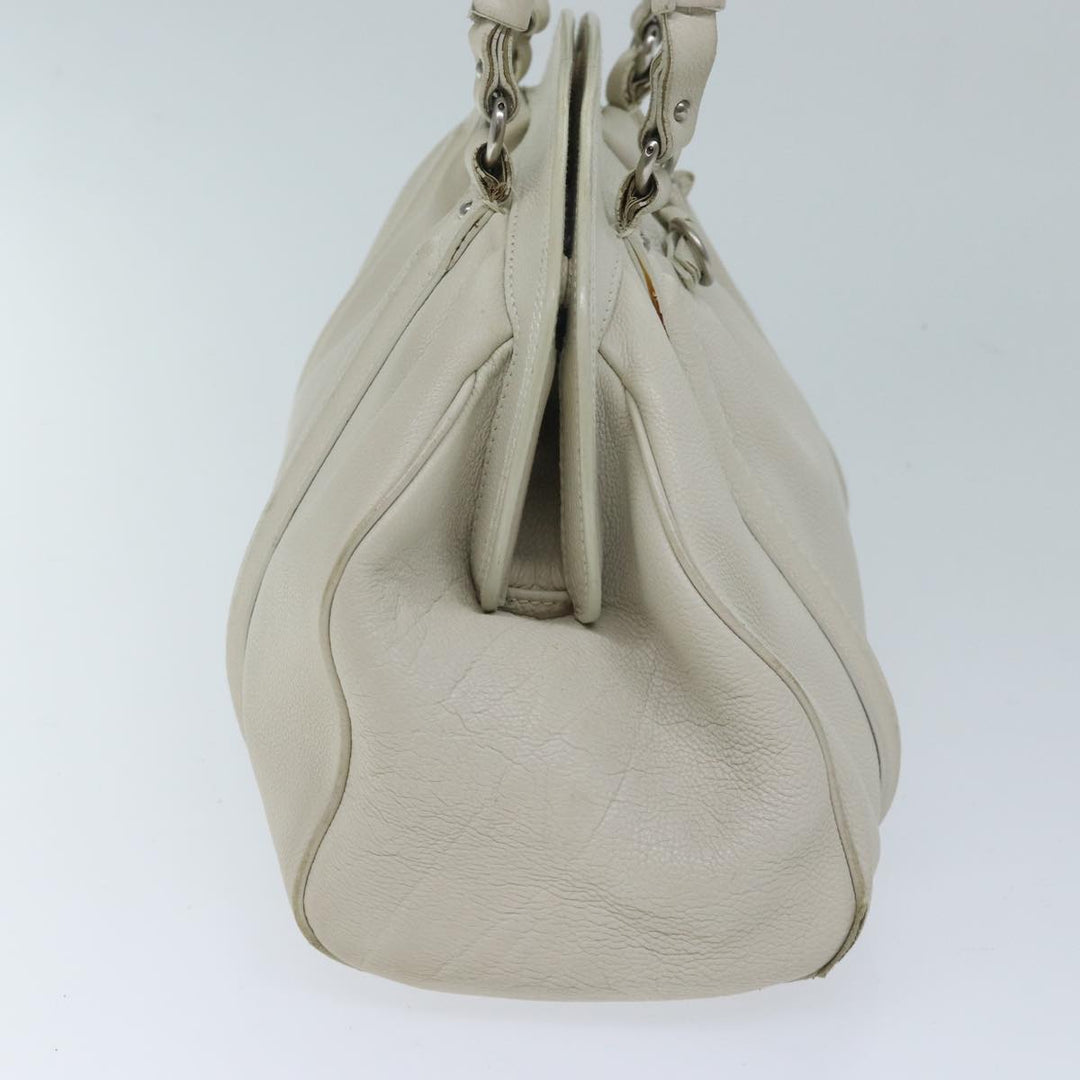 CHRISTIAN Top quality Dior Hand Bag Leather White Auth yk11480