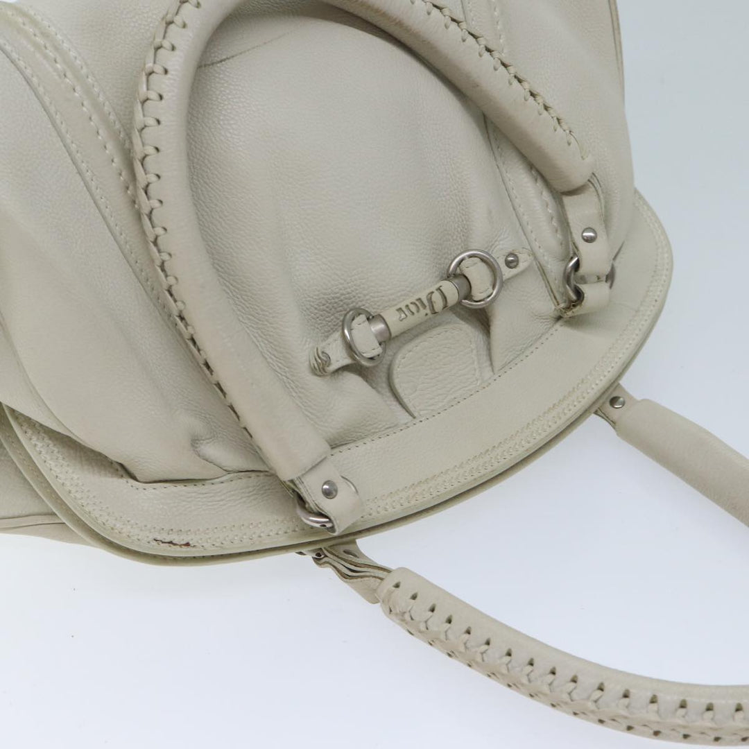 CHRISTIAN Top quality Dior Hand Bag Leather White Auth yk11480