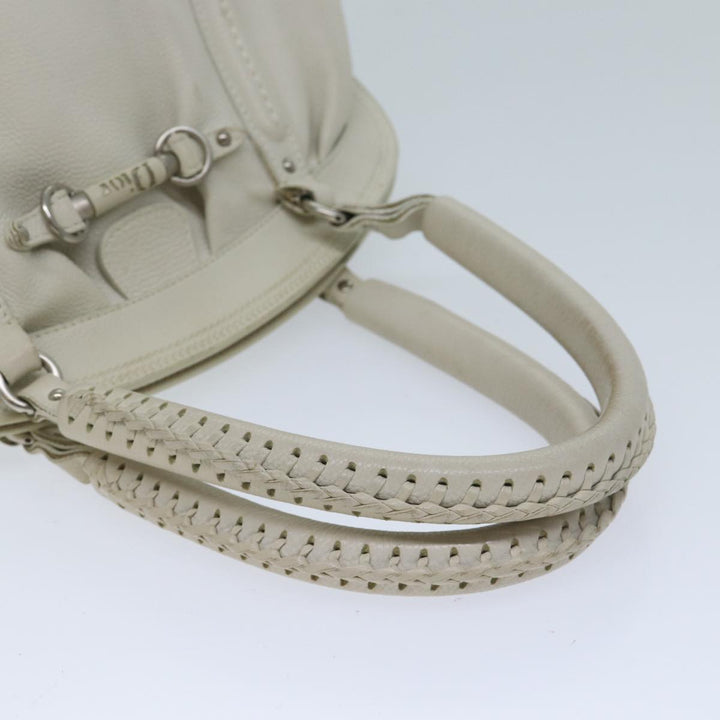 CHRISTIAN Top quality Dior Hand Bag Leather White Auth yk11480