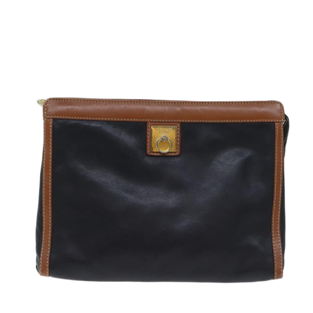 Celine Clutch Bag Leather Black Auth yk11513